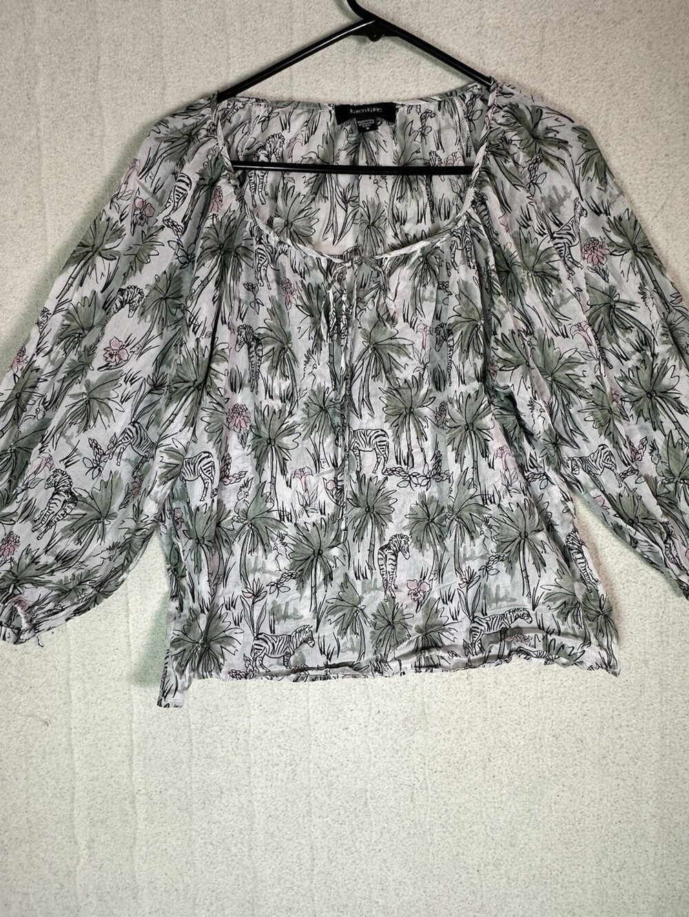 Karen Kane Semi Sheer  Bohemian Peasant Artsy Safari  Zebra Print  Blouse Sz S
